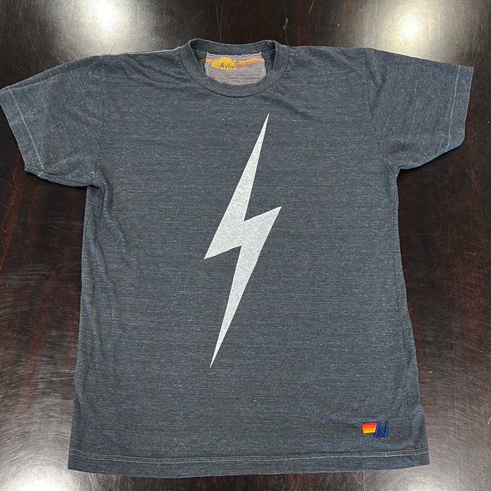 Aviator Nation Gray Short Sleeve Tee with Lightning Bolt
